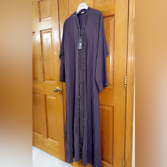Women’s Abaya Plus Size 6 (3X/4X) Purple Long Sleeve Maxi Beaded Dress NEW - Picture 3 of 8